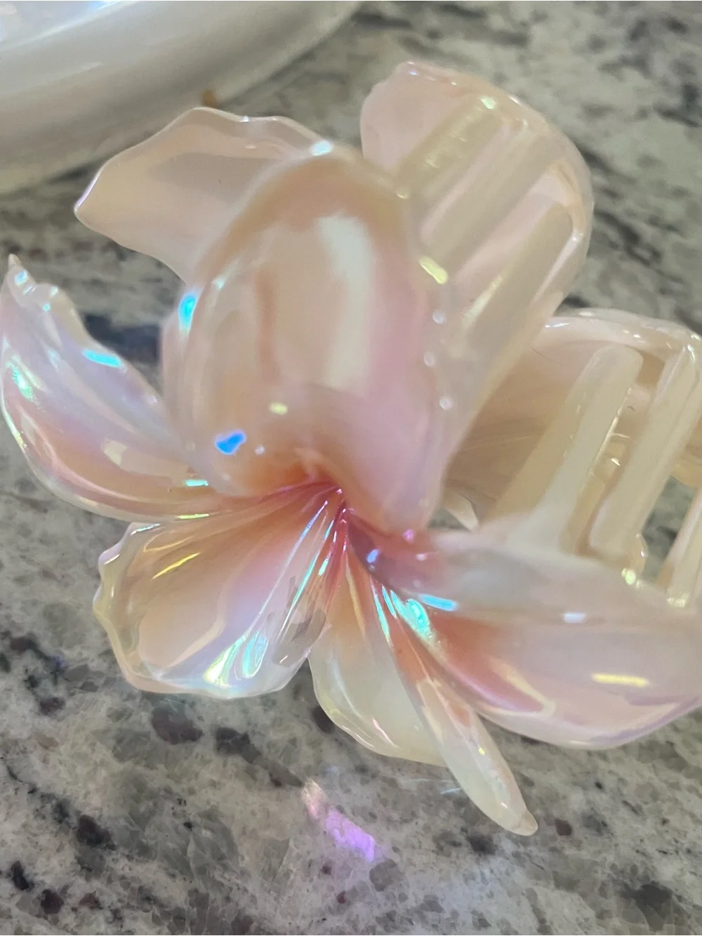 Iridescent hibiscus hair clip